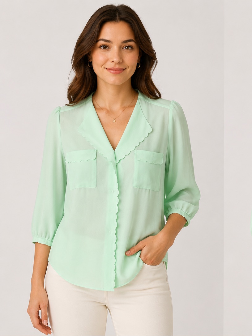 Elle Womenâs Blouse Top Shirt Size M Button Front #D322